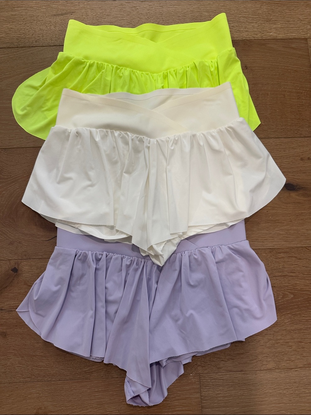 Katie J NYC Girls Layered Ruffle Skorts in Lime, White & Lavender